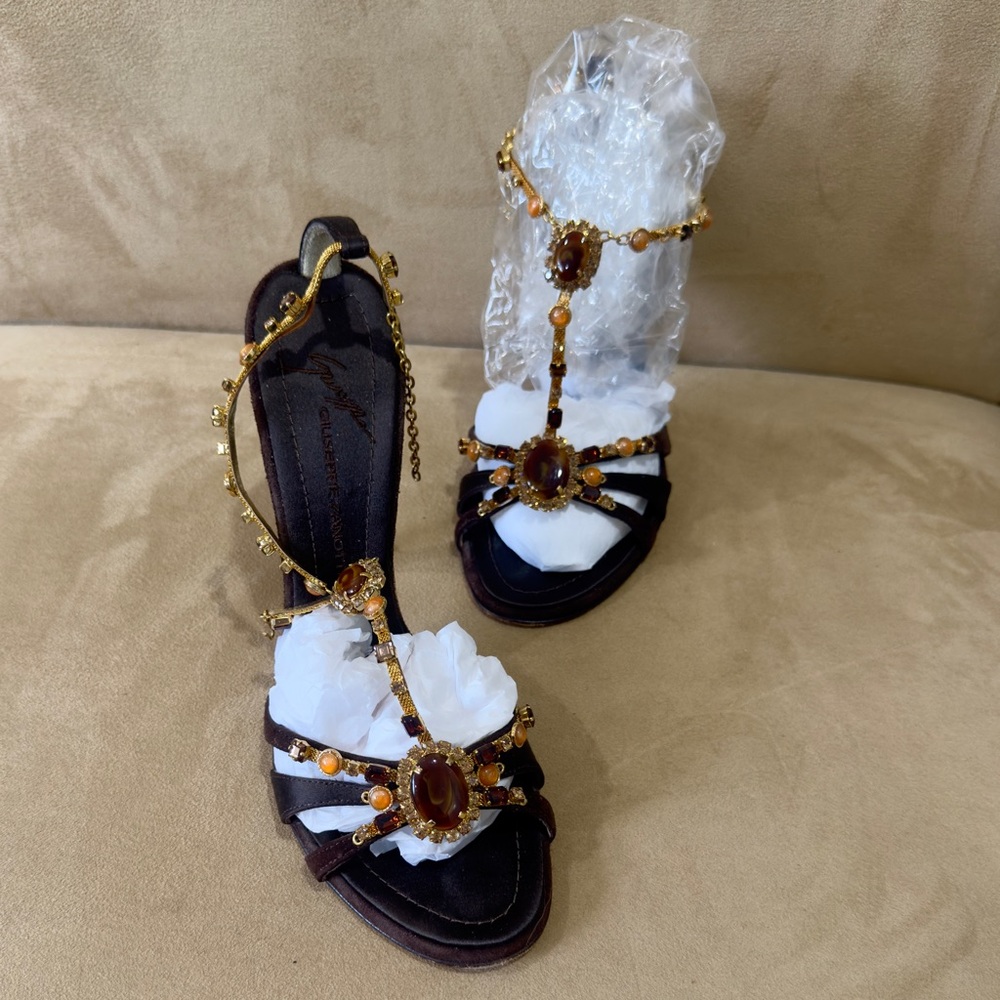 Giuseppe Zanotti Brown and Gold Sandals with Ornate Design